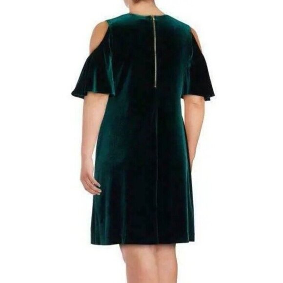Calvin Klein Sz 22W Dress GREEN Cold Shoulder Velvet Plus Size Classic Party - Picture 3 of 11